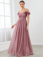 Load image into Gallery viewer, Color=Orchid | Off Shoulders A Line Spaghetti Strap Sparkly Wholesale Evening Dresses-Orchid 4