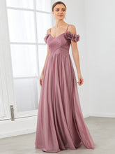 Load image into Gallery viewer, Color=Orchid | Off Shoulders A Line Spaghetti Strap Sparkly Wholesale Evening Dresses-Orchid 1
