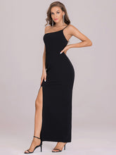 Load image into Gallery viewer, Color=Black | Asymmetric Shoulder Evening Dress For Women-Black 8
