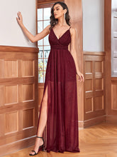 Load image into Gallery viewer, Color=Burgundy | Stunning Deep V Neck Split Design Wholesale Evening Dresses-Burgundy 3