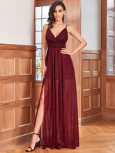 Load image into Gallery viewer, Color=Burgundy | Stunning Deep V Neck Split Design Wholesale Evening Dresses-Burgundy 1