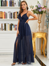 Load image into Gallery viewer, Color=Navy Blue | Stunning Deep V Neck Split Design Wholesale Evening Dresses-Navy Blue 3