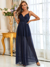 Load image into Gallery viewer, Color=Navy Blue | Stunning Deep V Neck Split Design Wholesale Evening Dresses-Navy Blue 4