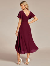 Load image into Gallery viewer, Color=Burgundy | V-Neck High Low CHiffon Ruffles Wholesale Evening Dresses-Burgundy  4