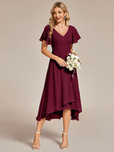 Load image into Gallery viewer, Color=Burgundy | V-Neck High Low CHiffon Ruffles Wholesale Evening Dresses-Burgundy  3
