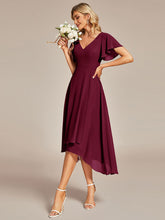 Load image into Gallery viewer, Color=Burgundy | V-Neck High Low CHiffon Ruffles Wholesale Evening Dresses-Burgundy  2