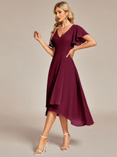 Load image into Gallery viewer, Color=Burgundy | V-Neck High Low CHiffon Ruffles Wholesale Evening Dresses-Burgundy  1
