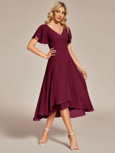 Load image into Gallery viewer, Color=Burgundy | V-Neck High Low CHiffon Ruffles Wholesale Evening Dresses-Burgundy  5