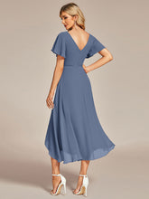 Load image into Gallery viewer, Color=Dusty Navy | V-Neck High Low CHiffon Ruffles Wholesale Evening Dresses-Dusty Navy 2