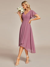 Load image into Gallery viewer, Color=Orchid | V-Neck High Low CHiffon Ruffles Wholesale Evening Dresses-Orchid 4