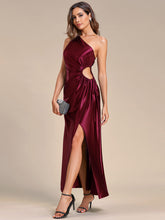 Load image into Gallery viewer, Color=Burgundy | Hot One Shoulder Pleated Bare Waist Wholesale Stain Evening Dresses-Burgundy 3