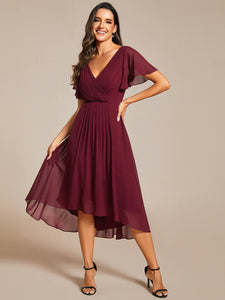 Color=Burgundy | Pleated Ruffles Chiffon Wholesale Wedding Guest Dresses-Burgundy 40
