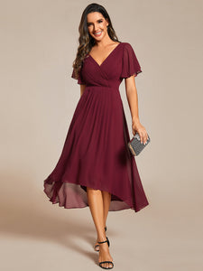 Color=Burgundy | Pleated Ruffles Chiffon Wholesale Wedding Guest Dresses-Burgundy 37