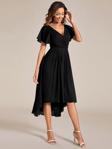 Color=Black | Pleated Ruffles Chiffon Wholesale Wedding Guest Dresses-Black 