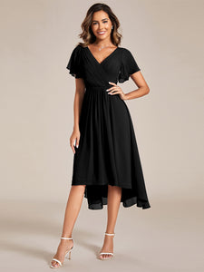 Color=Black | Pleated Ruffles Chiffon Wholesale Wedding Guest Dresses-Black 