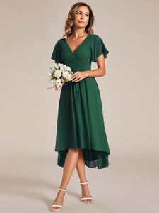 Color=Dark Green | Pleated Ruffles Chiffon Wholesale Wedding Guest Dresses-Dark Green 4