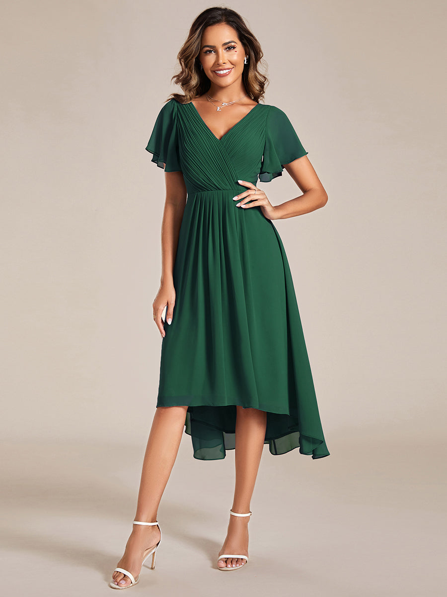 Color=Dark Green | Pleated Ruffles Chiffon Wholesale Wedding Guest Dresses-Dark Green 1