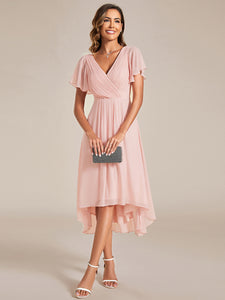 Color=Pink | Pleated Ruffles Chiffon Wholesale Wedding Guest Dresses-Pink 25