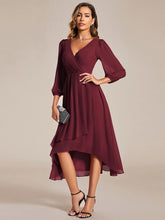 Load image into Gallery viewer, Color=Burgundy | Long Sleeves Pleated Ruffles Chiffon Wholesale Wedding Guest Dresses-Burgundy 3