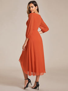 Long Sleeves Pleated Ruffles Chiffon Wholesale Wedding Guest#Color_Burnt Orange