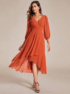 Long Sleeves Pleated Ruffles Chiffon Wholesale Wedding Guest#Color_Burnt Orange