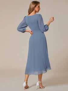 Color=Dusty Navy | Long Sleeves Pleated Ruffles Chiffon Wholesale Wedding Guest Dresses-Dusty Navy 14