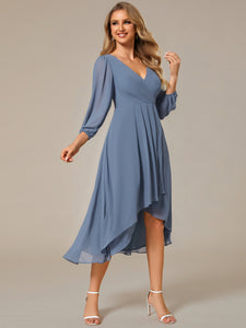 Color=Dusty Navy | Long Sleeves Pleated Ruffles Chiffon Wholesale Wedding Guest Dresses-Dusty Navy 15