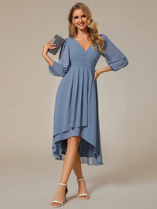 Color=Dusty Navy | Long Sleeves Pleated Ruffles Chiffon Wholesale Wedding Guest Dresses-Dusty Navy 16
