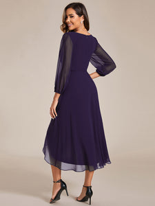 Color=Dark Purple | Long Sleeves Pleated Ruffles Chiffon Wholesale Wedding Guest Dresses-Dark Purple 26