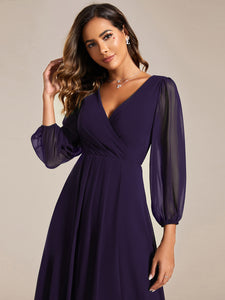 Color=Dark Purple | Long Sleeves Pleated Ruffles Chiffon Wholesale Wedding Guest Dresses-Dark Purple 29