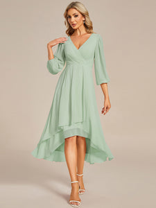 Color=Mint Green | Long Sleeves Pleated Ruffles Chiffon Wholesale Wedding Guest Dresses-Mint Green 