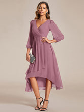 Load image into Gallery viewer, Color=Orchid | Long Sleeves Pleated Ruffles Chiffon Wholesale Wedding Guest Dresses-Orchid 