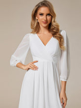 Load image into Gallery viewer, Color=White | Long Sleeves Pleated Ruffles Chiffon Wholesale Wedding Guest Dresses-White 