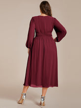 Load image into Gallery viewer, Color=Burgundy | Plus Size Knee Length Chiffon Wholesale Wedding Guest Dresses With Long Sleeves-Burgundy 3