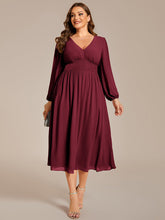 Load image into Gallery viewer, Color=Burgundy | Plus Size Knee Length Chiffon Wholesale Wedding Guest Dresses With Long Sleeves-Burgundy 2