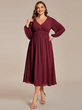 Load image into Gallery viewer, Color=Burgundy | Plus Size Knee Length Chiffon Wholesale Wedding Guest Dresses With Long Sleeves-Burgundy 1