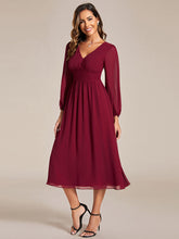 Load image into Gallery viewer, Knee Length Long Sleeves Chiffon Wholesale Wedding Guest Dresses#Color_Burgundy