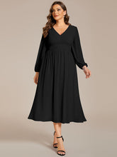 Load image into Gallery viewer, Color=Black | Plus Size Knee Length Chiffon Wholesale Wedding Guest Dresses With Long Sleeves-Black 8