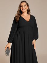 Load image into Gallery viewer, Color=Black | Plus Size Knee Length Chiffon Wholesale Wedding Guest Dresses With Long Sleeves-Black 9