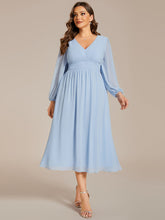Load image into Gallery viewer, Color=Ice blue | Plus Size Knee Length Chiffon Wholesale Wedding Guest Dresses With Long Sleeves-Ice blue 15
