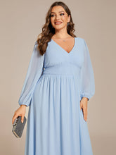 Load image into Gallery viewer, Color=Ice blue | Plus Size Knee Length Chiffon Wholesale Wedding Guest Dresses With Long Sleeves-Ice blue 14