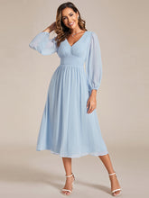 Load image into Gallery viewer, Knee Length Long Sleeves Chiffon Wholesale Wedding Guest Dresses#Color_Ice Blue