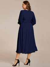 Load image into Gallery viewer, Color=Navy Blue | Plus Size Knee Length Chiffon Wholesale Wedding Guest Dresses With Long Sleeves-Navy Blue 27
