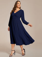 Load image into Gallery viewer, Color=Navy Blue | Plus Size Knee Length Chiffon Wholesale Wedding Guest Dresses With Long Sleeves-Navy Blue 28