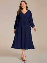Load image into Gallery viewer, Color=Navy Blue | Plus Size Knee Length Chiffon Wholesale Wedding Guest Dresses With Long Sleeves-Navy Blue 29