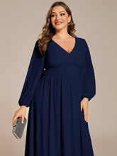 Load image into Gallery viewer, Color=Navy Blue | Plus Size Knee Length Chiffon Wholesale Wedding Guest Dresses With Long Sleeves-Navy Blue 30