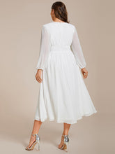 Load image into Gallery viewer, Color=White | Plus Size Knee Length Chiffon Wholesale Wedding Guest Dresses With Long Sleeves-White 23