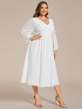 Load image into Gallery viewer, Color=White | Plus Size Knee Length Chiffon Wholesale Wedding Guest Dresses With Long Sleeves-White 22