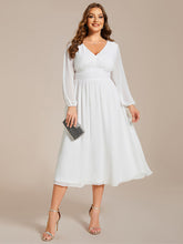 Load image into Gallery viewer, Color=White | Plus Size Knee Length Chiffon Wholesale Wedding Guest Dresses With Long Sleeves-White 21