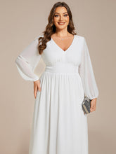 Load image into Gallery viewer, Color=White | Plus Size Knee Length Chiffon Wholesale Wedding Guest Dresses With Long Sleeves-White 25